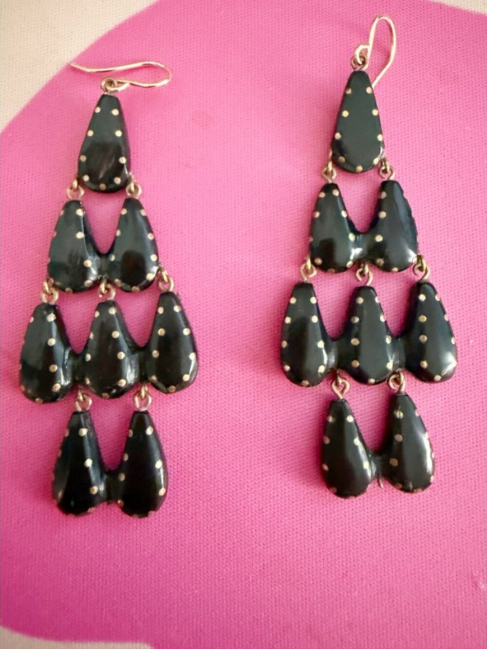 Black Acetate Linked Teardrop Dangle Drop Earrings